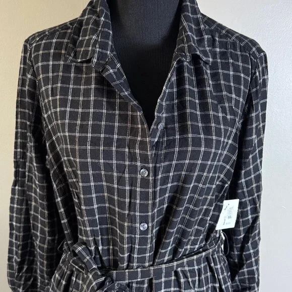 Time and Tru Black Plaid Flannel Shirt Dress Sz XL NWT - Picture 2 of 8